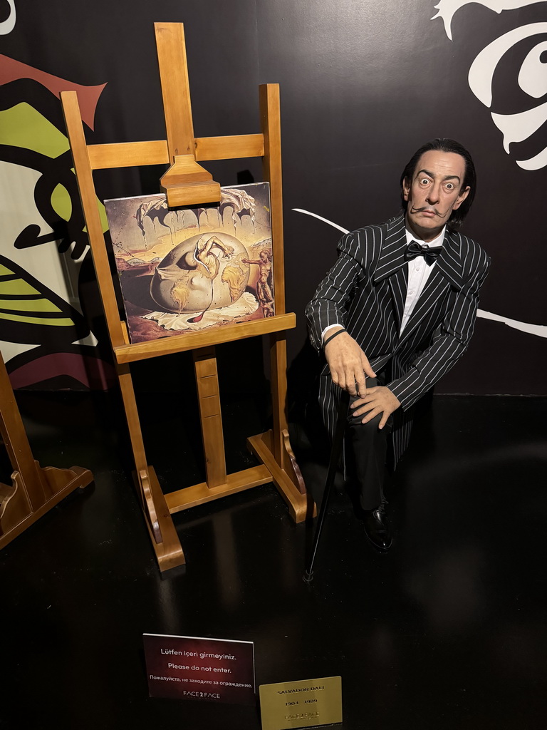 Statue of Salvador Dalí at the Face 2 Face Wax Museum at the Antalya Aquarium, with explanation