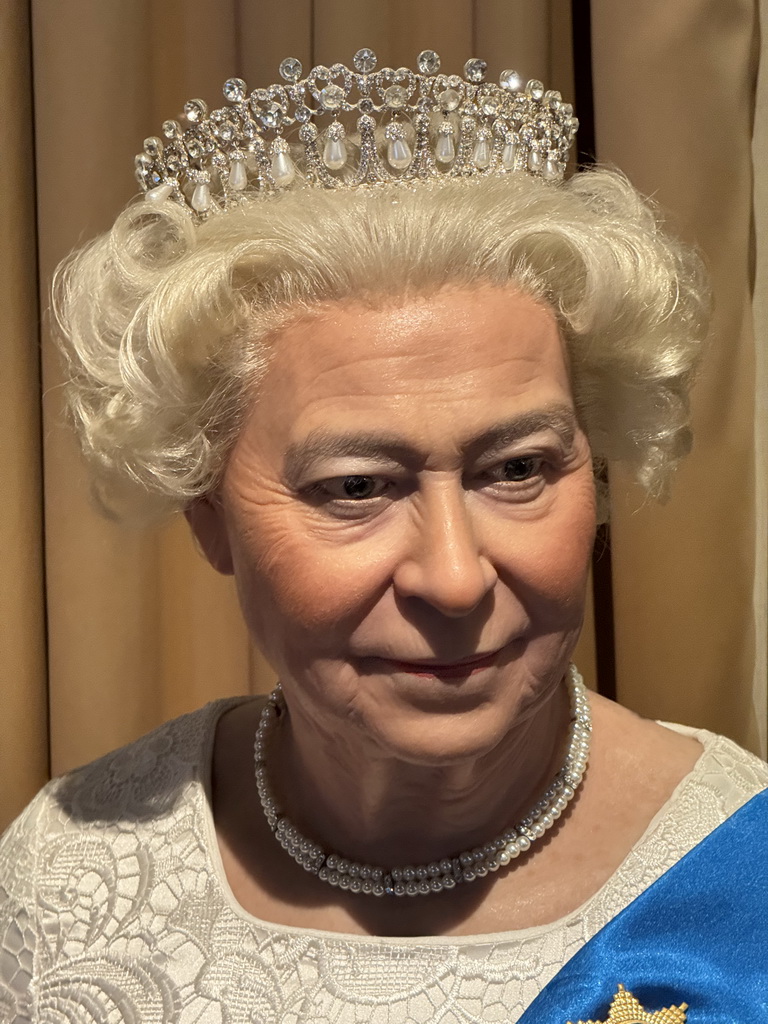 Head of the statue of Queen Elizabeth II at the Face 2 Face Wax Museum at the Antalya Aquarium