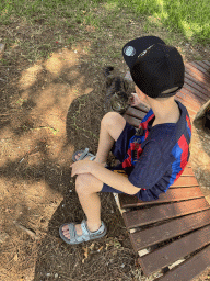 Max with a cat at the Cat Shelter at the Atatürk Kültür Park