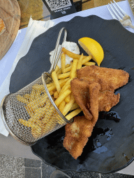 Fish and chips at the Tropic Bar at the garden of the Rixos Downtown Antalya hotel