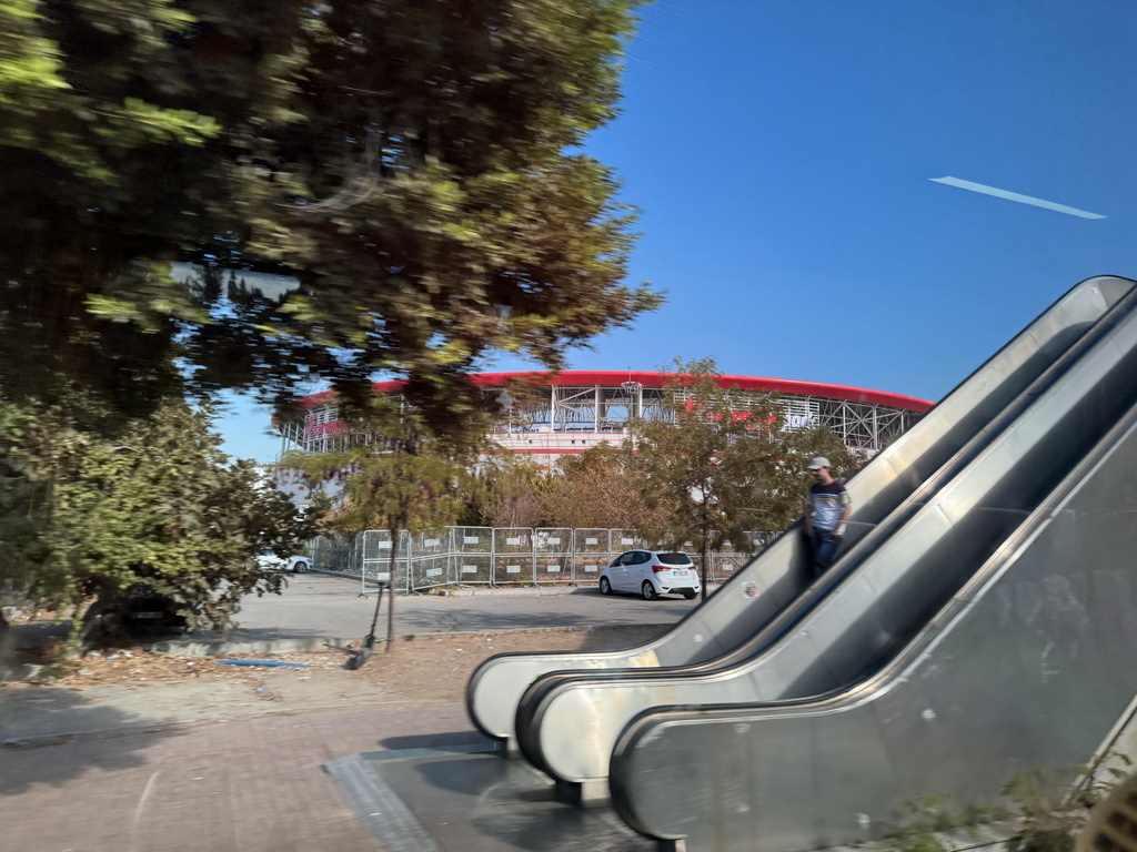 The Corendon Airlines Park Antalya Stadium, viewed from the bus to the Land of Legends theme park at the Sakip Sabanci Boulevard