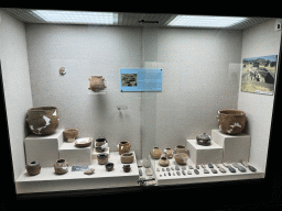 Pottery and tools found at the Bademagaci Mound at the Nature History and Prehistory Gallery at the ground floor of the Antalya Archeology Museum, with explanation