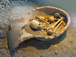 Bronze age burial urn with skeleton at the Nature History and Prehistory Gallery at the ground floor of the Antalya Archeology Museum