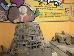 Scale model of the rock-cut tombs in Myra at the Children`s Section at the ground floor of the Antalya Archeology Museum, with explanation