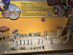 Scale model of the Ancient City of Perge at the Children`s Section at the ground floor of the Antalya Archeology Museum, with explanation