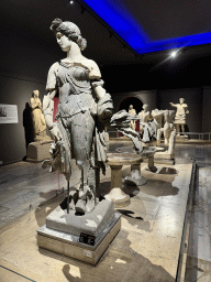 Statue of a Dancing Woman and other statues at the Emperors Gallery at the ground floor of the Antalya Archeology Museum, with explanation