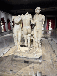 Statue of the Three Graces at the Gods Gallery at the ground floor of the Antalya Archeology Museum, with explanation