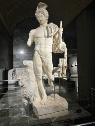 Statue of Hermes at the Perge Theater Gallery at the ground floor of the Antalya Archeology Museum, with explanation