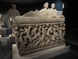 Sarcophagus of Dionysos at the Hall of the Cult of the Dead at the ground floor of the Antalya Archeology Museum, with explanation