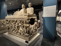 Sarcophagus of Dionysos at the Hall of the Cult of the Dead at the ground floor of the Antalya Archeology Museum, with explanation