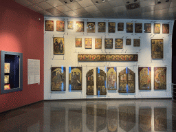 Relics of the bones of Saint Nicholas and icons at the Icon Room at the upper floor of the Antalya Archeology Museum, with explanation