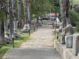 Statues and trees at the garden of the Antalya Archeology Museum
