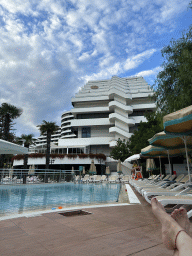 Miaomiao at the swimming pool at the garden of the Rixos Downtown Antalya hotel