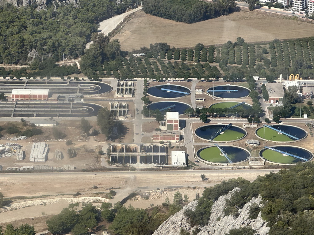 The Antalya Su Aritma Tesisleri water treatment plant, viewed from the Tünektepe Teleferik Tesisleri cable car