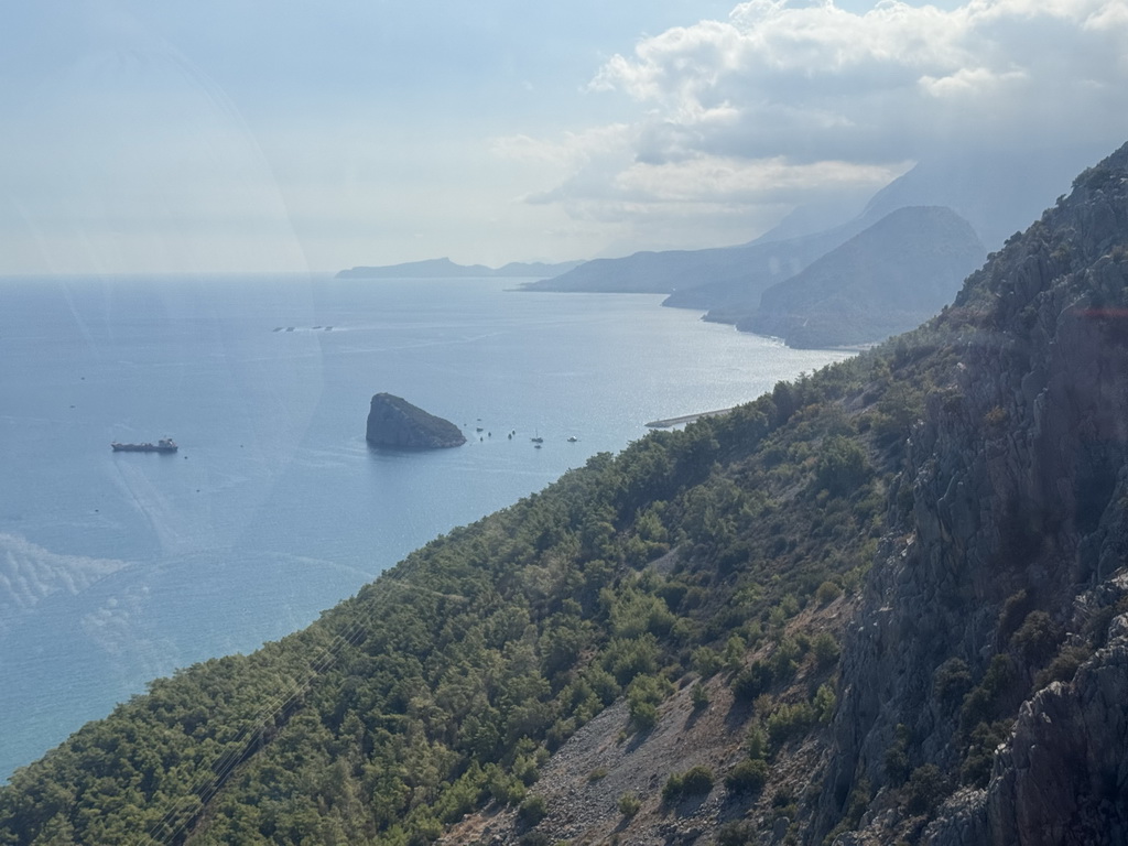 The Gulf of Antalya with the Rat Island and the hills on the southwest side of the Tünek Tepe hill, viewed from the Tünektepe Teleferik Tesisleri cable car