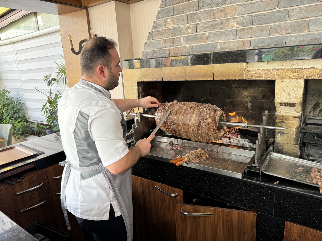 Cooking preparing kebab at the Halis Erzurum Cag Kebap Restaurant