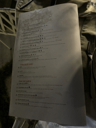 Menu of the terrace of the Turunc restaurant at the garden of the Rixos Downtown Antalya hotel, by night