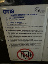 Instructions at the elevator of the Rixos Downtown Antalya hotel