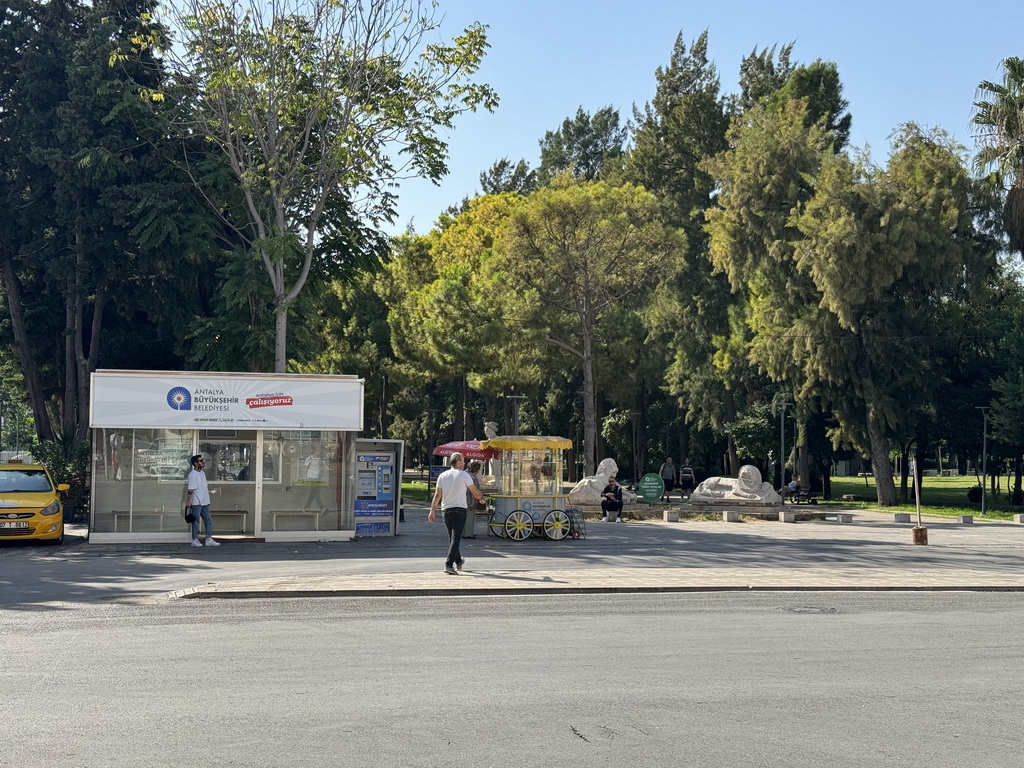 Statues at the east side of the Karaalioglu Park, viewed from the Isiklar Caddesi street