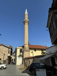 Southwest side and minaret of the Sultan Alaaddin Camii mosque at the Seferoglu Sokak alley