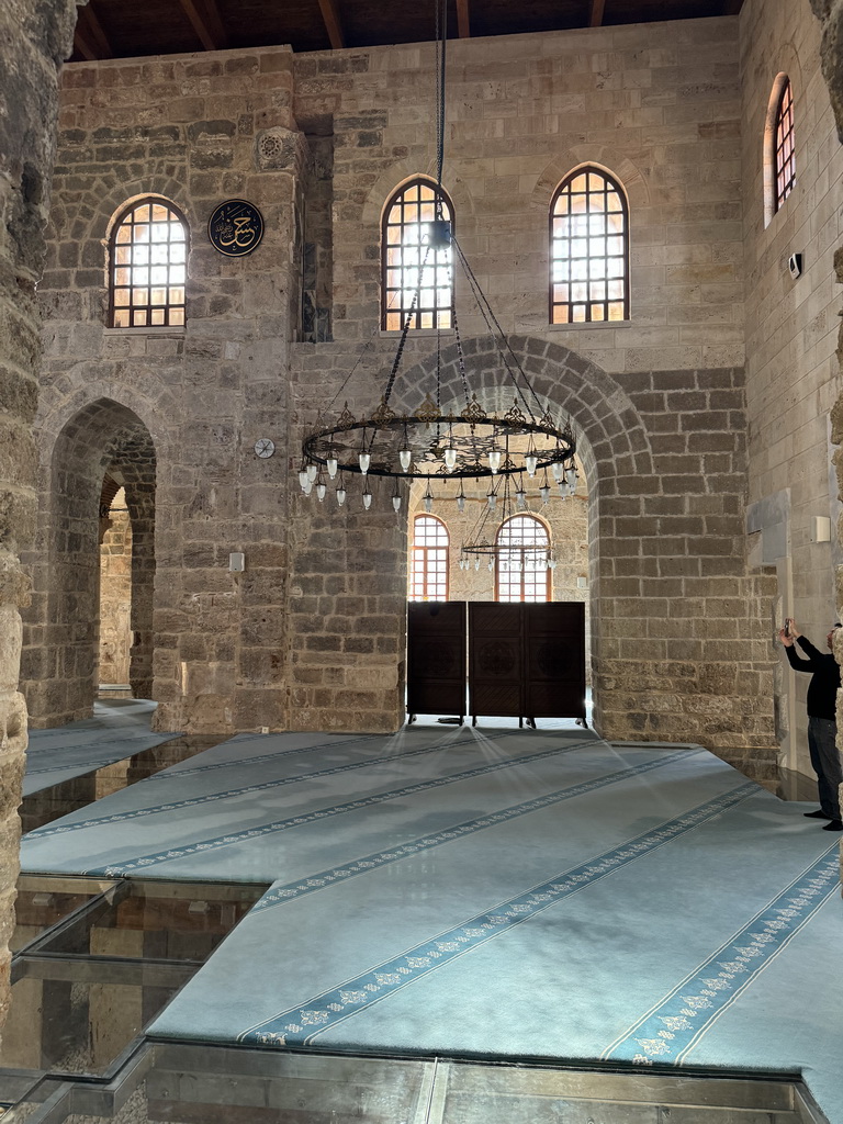 Chandeleer and windows at the Sehzade Korkut Mosque