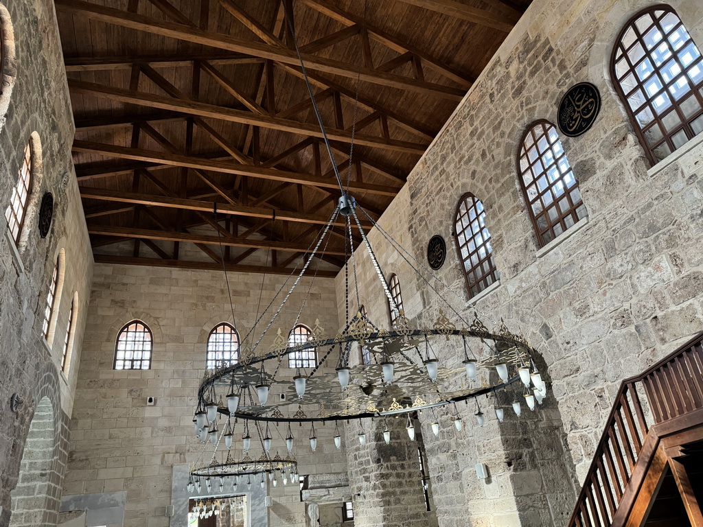 Chandeleers and windows at the Sehzade Korkut Mosque