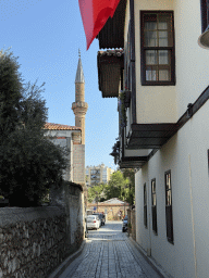 The Kurtulus Sokak alley with the minaret of the Sultan Alaaddin Camii mosque