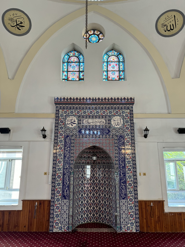 Mihrab and stained glass windows at the Imaret Camii mosque