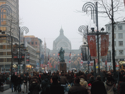 The Teniersplaats square with the statue of David Teniers the Younger, the Keyserlei street and the west side of the Antwerp Central Railway Station