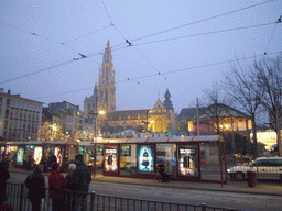 The Groenplaats square and the south side of the Cathedral of Our Lady, at sunset