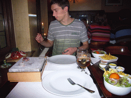 Tim having dinner at the De Valk restaurant