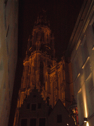antwerp_1_044 - 236 kb - 768x1024 - The Tower of the Cathedral of Our Lady, viewed from the Pelgrimstraat street, by night The Tower of the Cathedral of Our Lady, viewed from the Pelgrimstraat street, by night
