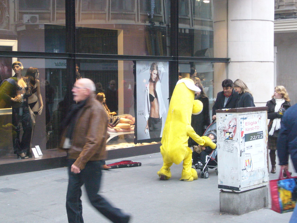 Man in a banana costume at the Meir street