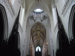 Cross hanging on the ceiling of the nave of the Cathedral of Our Lady