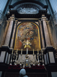 Miaomiao looking at the painting `Assumption of the Virgin Mary` by Peter Paul Rubens, at the Cathedral of Our Lady