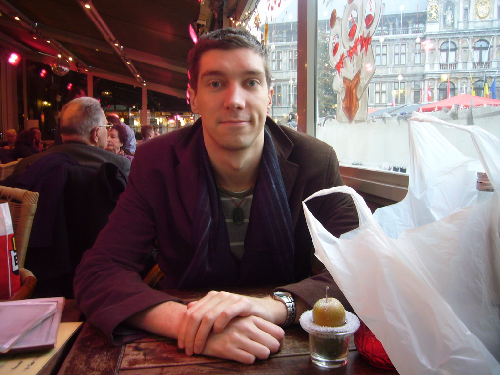 Tim at a restaurant at the Grote Markt square