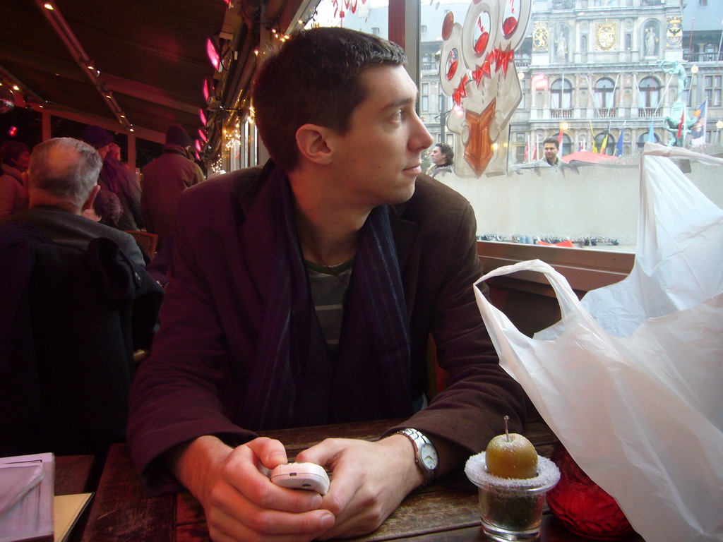 Tim at a restaurant at the Grote Markt square