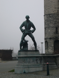 The Lange Wapper statue in front of the Het Steen castle at the Steenplein square