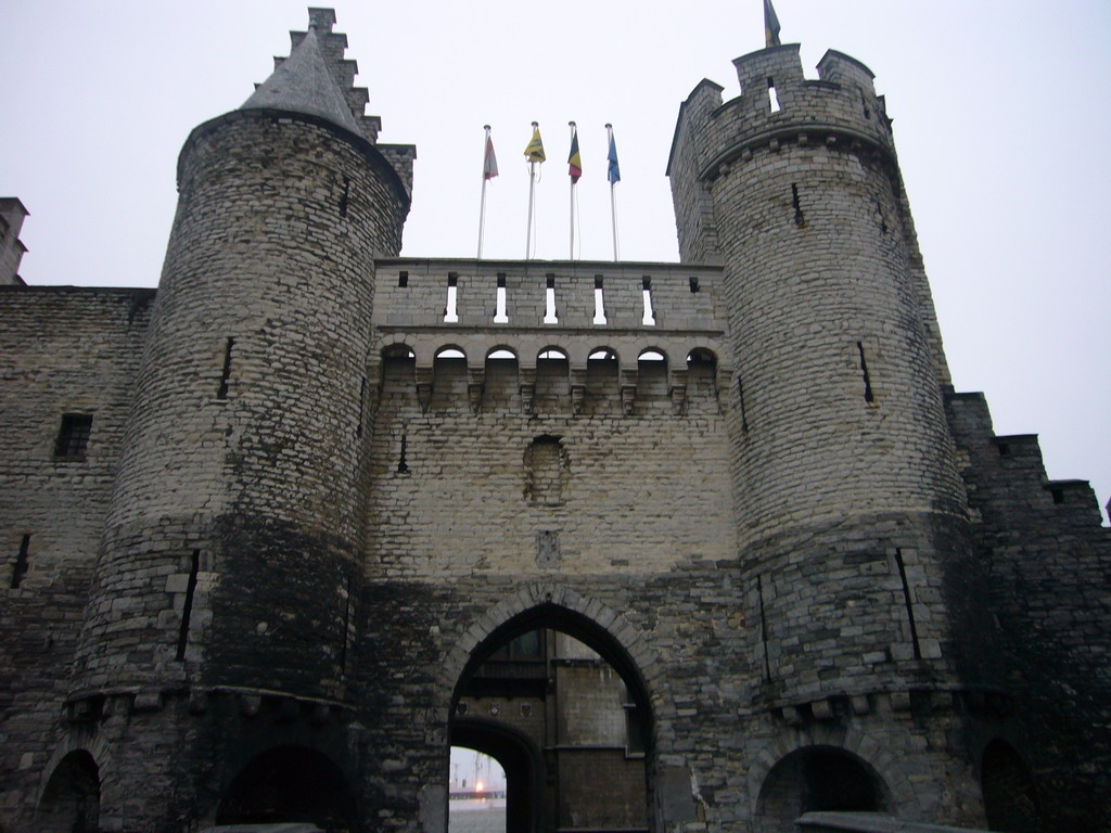 Front gate of the Het Steen castle at the Steenplein square