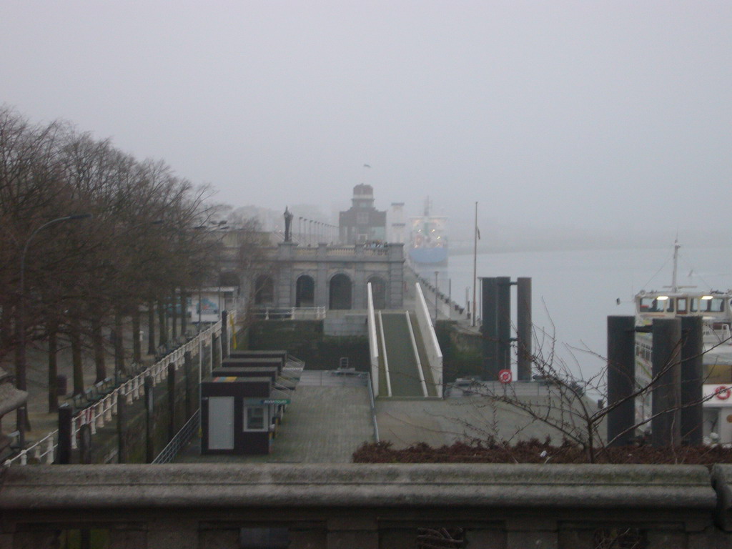 Docks at the Steenplein square and the Scheldt river, viewed from the west side of the Het Steen castle