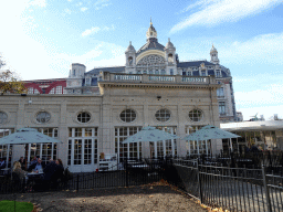 Front of the Grand Café Flamingo at the Antwerp Zoo and the east side of the Antwerpen-Centraal railway station