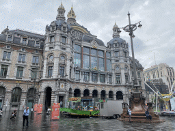 Funfair and the front of the Antwerp Central Railway Station at the Koningin Astridplein square
