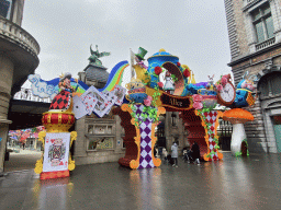 Entrance to the Antwerp Zoo at the Koningin Astridplein square, with decorations of the Alice in Wonderland Light Festival