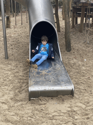 Max on a slide at the playground in front of the Savanne restaurant at the Antwerp Zoo
