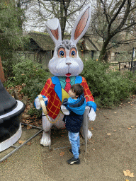 Max with the decoration `Rabbit` of the Alice in Wonderland Light Festival at the Antwerp Zoo