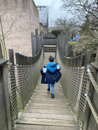 Max on the suspension bridge above the Hippotopia building at the Antwerp Zoo