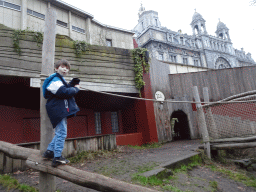 Max on a rope bridge at the Bear Valley playground at the Antwerp Zoo