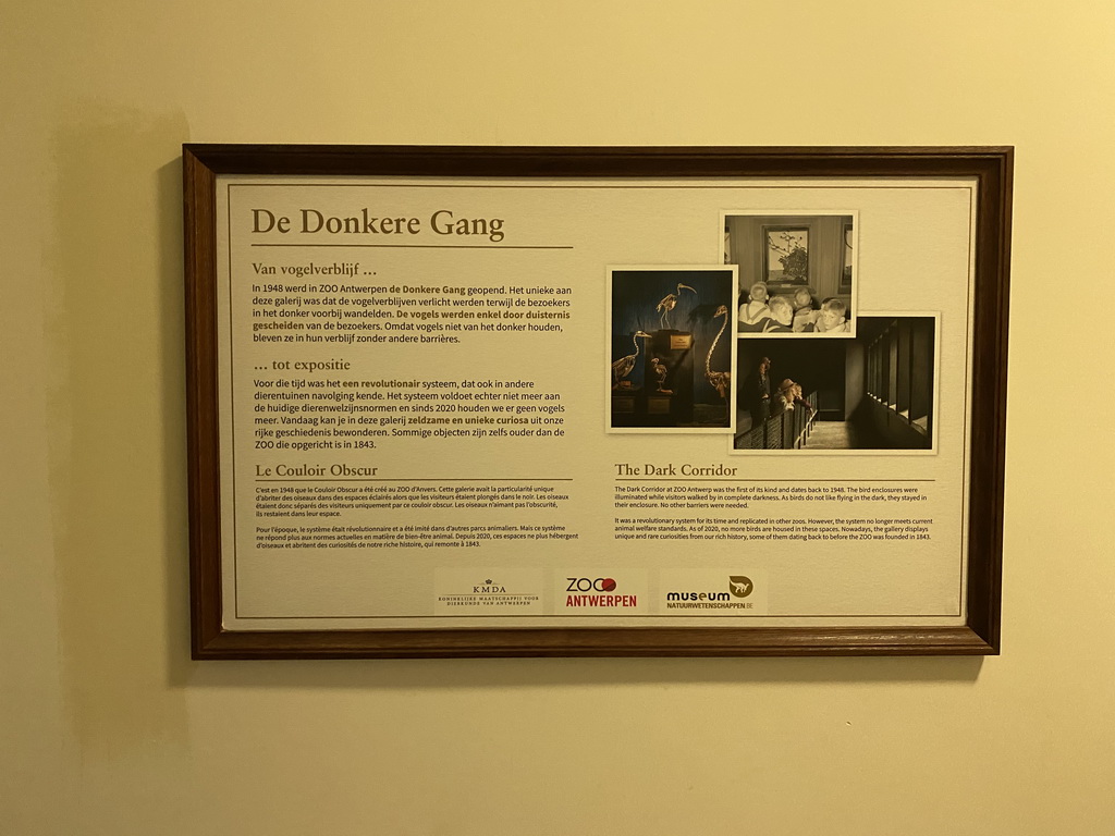 Information on the Dark Corridor at the Bird Building at the Antwerp Zoo