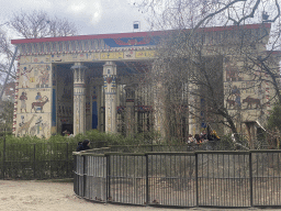 Front of the Egyptian Temple at the Antwerp Zoo, viewed from the playground in front of the Savanne restaurant