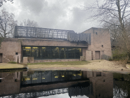 Pond and the south side of the Hippotopia building at the Antwerp Zoo